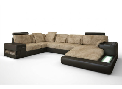 Sectional sofa, living landscape, U shape, cushion couch, leather sofa, fabric leather, USB + LED