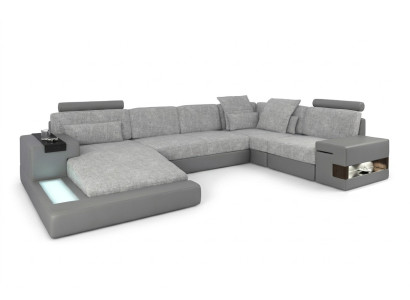 Corner sofa living landscape U-shape leather sofa couch upholstery fabric leather USB + LED