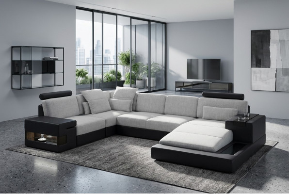 XXL corner sofa living landscape U shape leather sofa sofa upholstered couch textile leather USB