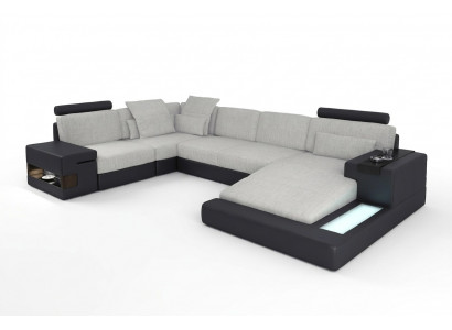 XXL corner sofa living landscape U shape leather sofa sofa upholstered couch textile leather USB