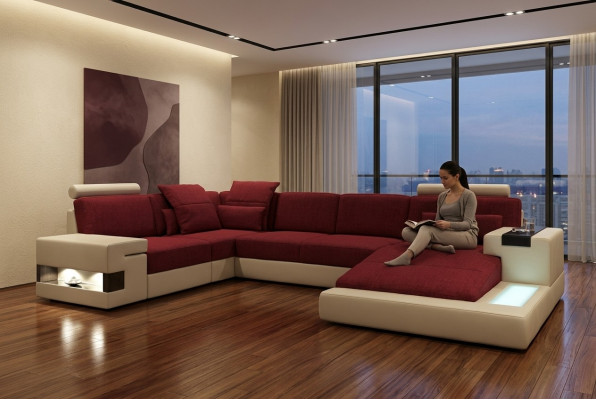 XXL U-shaped corner sofa leather sofa upholstered couch leather textile USB living landscape
