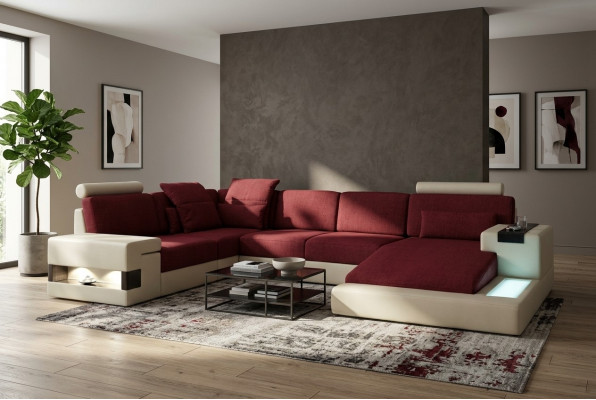 XXL U-shaped corner sofa leather sofa upholstered couch leather textile USB living landscape