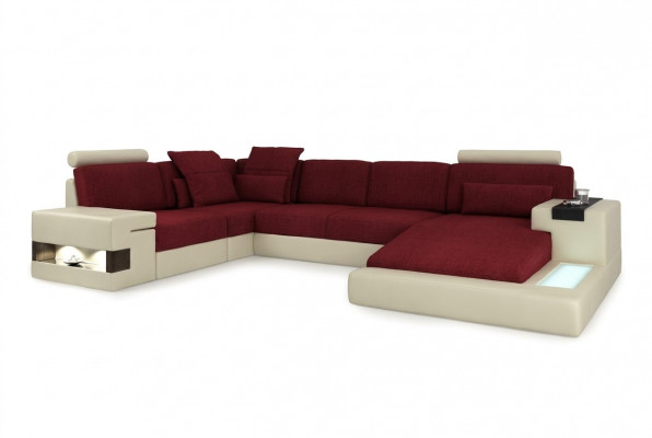 XXL U-shaped corner sofa leather sofa upholstered couch leather textile USB living landscape