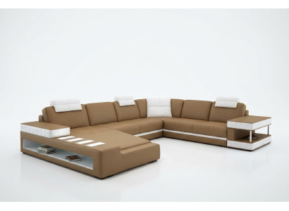 XXL living landscape, U-shaped leather sofa, upholstered corner sofa, sofa, couch, leather, textile, USB