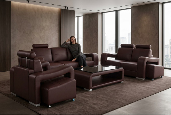 Living Leather Landscape Sofa + USB Set Corner Sofas Seating Sets New Upholstery