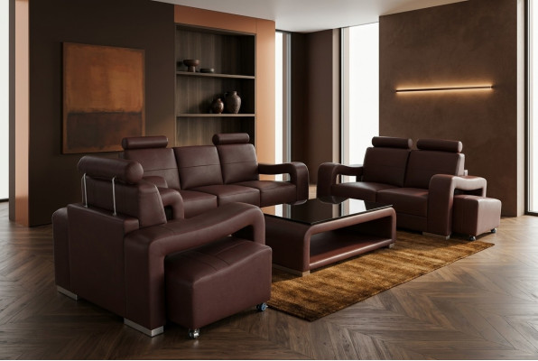 Living Leather Landscape Sofa + USB Set Corner Sofas Seating Sets New Upholstery