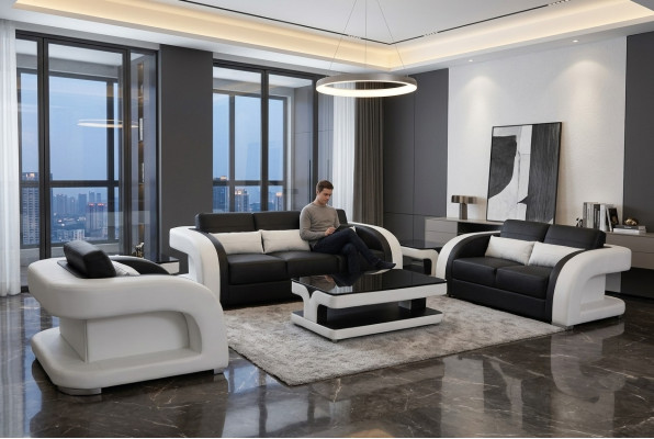 XXL Leather Living Landscape Set Design Modern Sofa + USB Suites 3+2+1 New