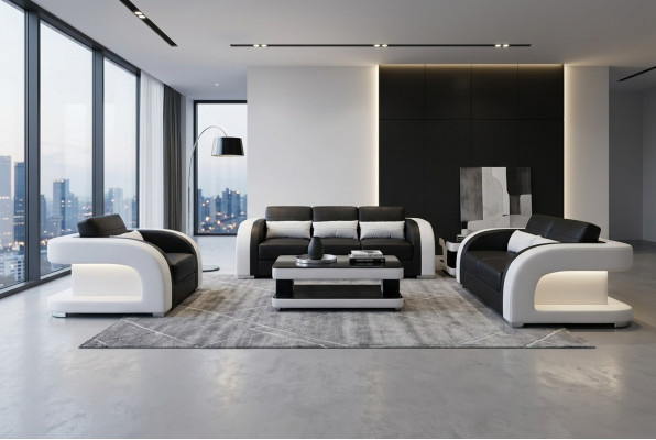 XXL Leather Living Landscape Set Design Modern Sofa + USB Suites 3+2+1 New