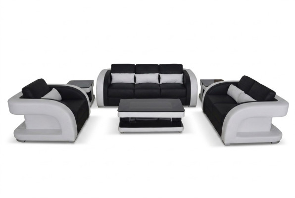 XXL Leather Living Landscape Set Design Modern Sofa + USB Suites 3+2+1 New