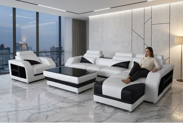 Leather corner sofa with USB furnishings sofas couches upholstery living landscape armchair corner