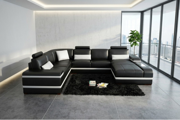 Corner sofa leather sofa with USB big XXL U shape living landscape sofa couch set LED