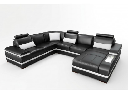 Corner sofa leather sofa with USB big XXL U shape living landscape sofa couch set LED
