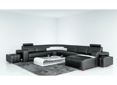 Living landscape couch upholstery corner suite designer leather sofa big sofa USB new