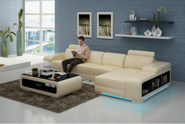 Modern sofa L-shaped leather sectional in beautiful modern designer style