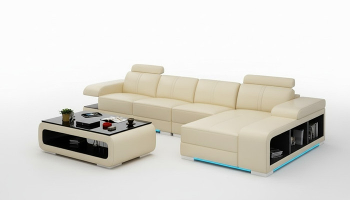 Modern sofa L-shaped leather sectional in beautiful modern designer style