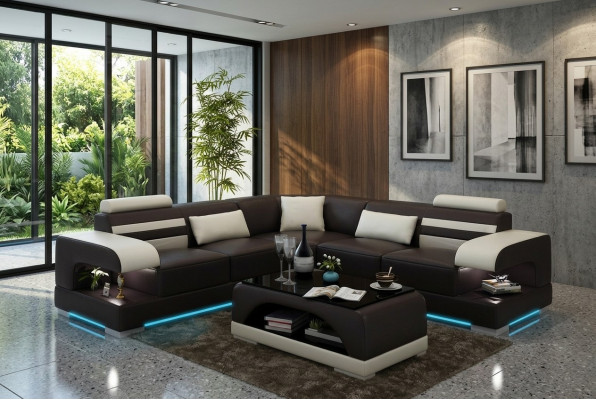 Leather Soft Couch Living Landscape Corner Sofa Corner Suite Design Modern Sofa USB