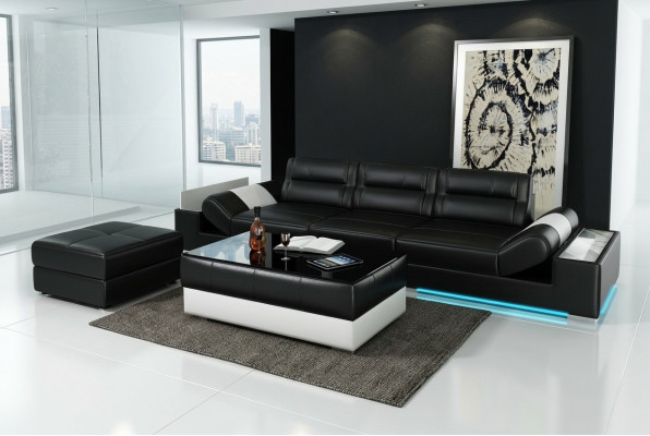 XXL Big Sofa Lounge Club 3+3 Seater Multifunction Couch Leather Couch + USB + LED