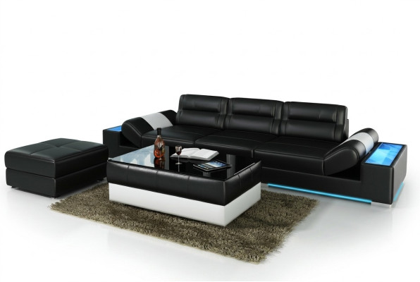 XXL Big Sofa Lounge Club 3+3 Seater Multifunction Couch Leather Couch + USB + LED