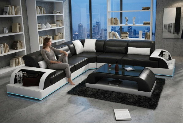 Leather sofa couch living landscape corner sofa corner set design modern sofa USB white