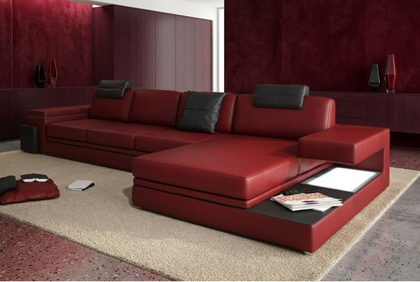 Red design living room couch fabric sofa upholstery corner textile set LED + USB