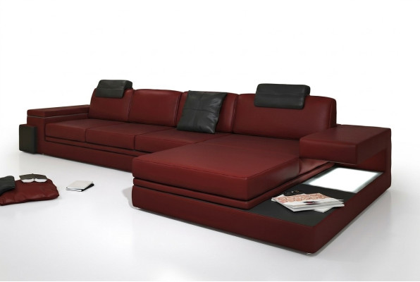 Red design living room couch fabric sofa upholstery corner textile set LED + USB