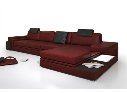 Red design living room couch fabric sofa upholstery corner textile set LED + USB