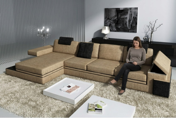 Modern living room design couch textile fabric sofa upholstery corner suite LED + USB