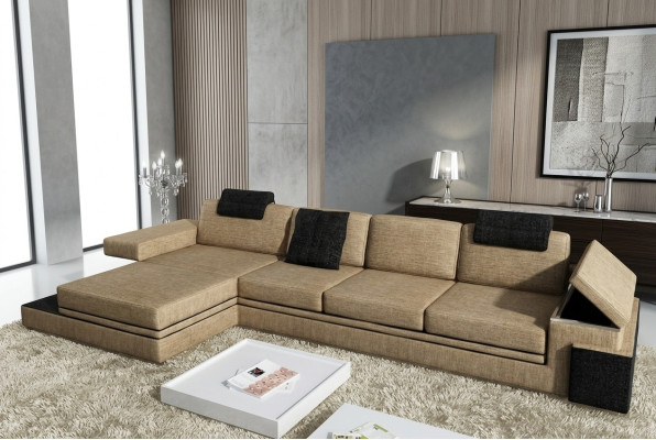 Modern living room design couch textile fabric sofa upholstery corner suite LED + USB