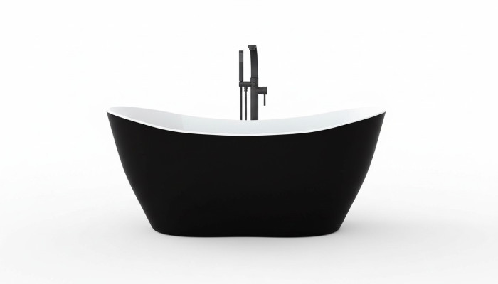 Black designer bathtub, freestanding luxury tub in black.