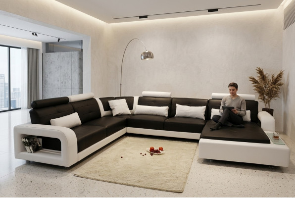 Corner sofa with USB padding sofa living landscape corner seating upholstery leather textile H2209