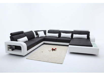 Corner sofa with USB padding sofa living landscape corner seating upholstery leather textile H2209