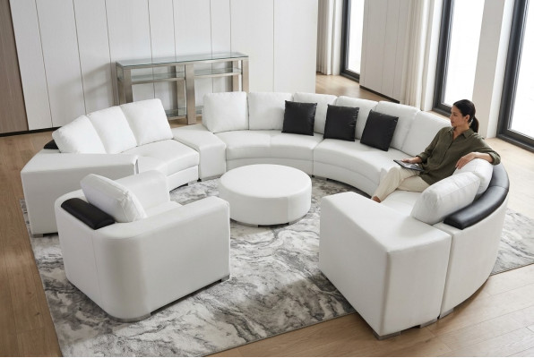 Round Sofa Couch Upholstery XXL Big Round Couches Living Landscape Armchair Pouf + USB