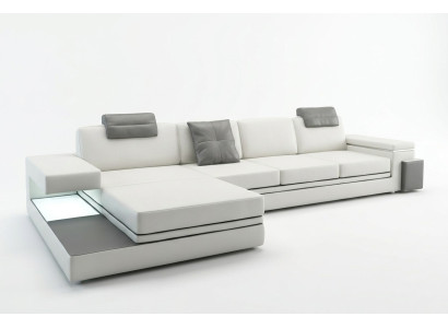 Design leather sofa with USB, upholstered living area corner set Tachau corner