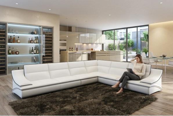Corner sofa with USB, couch sofa living landscape seating corner suite leather textile Salut