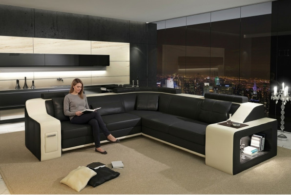 Sectional sofa with USB, leather/textile, sofa, couch, upholstery, living landscape, L-shaped suite, seat.