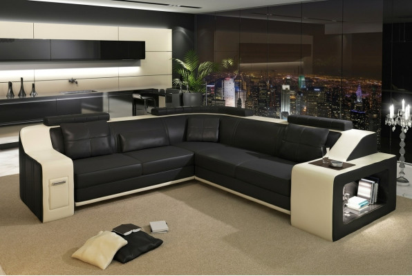 Sectional sofa with USB, leather/textile, sofa, couch, upholstery, living landscape, L-shaped suite, seat.