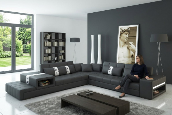 Corner sofa with USB Couch Sofa Living Area Corner Upholstery Leather Textile Peterso