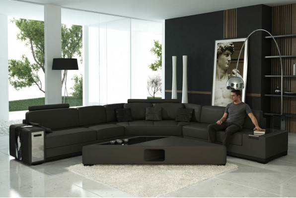 Leather sofa corner sofa with USB upholstery designer corner set living landscape LimaS
