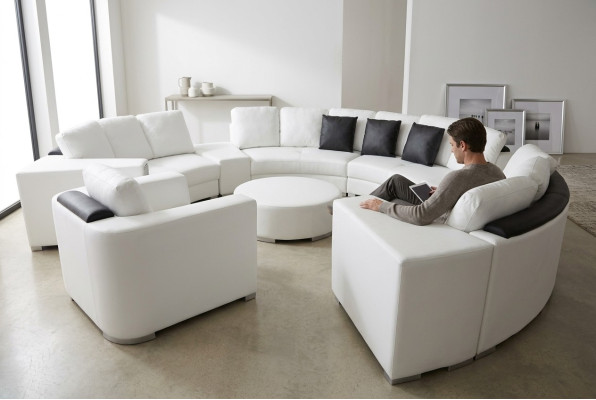 Round sectional sofa leather round couch set corner sofa corner couch + USB
