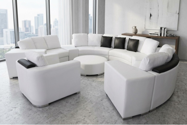 Round sectional sofa leather round couch set corner sofa corner couch + USB