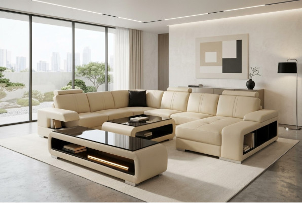 Modern corner sofa living landscape couch table sideboard sofa USB corner suite 3-piece.