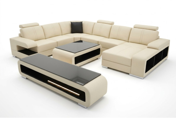 Modern corner sofa living landscape couch table sideboard sofa USB corner suite 3-piece.