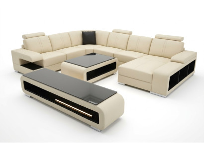 Modern corner sofa living landscape couch table sideboard sofa USB corner suite 3-piece.