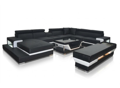 Leather sofa in U-shape with modern design for the living room