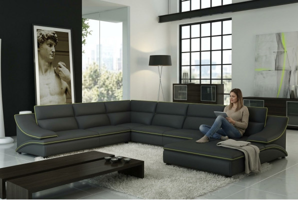 Corner sofa with USB leather sofa living landscape couch seating corner set U-shape EltmannG