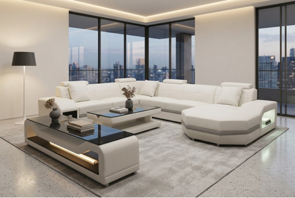 Leather sofa couch upholstery corner seating set living landscape U shape couches +USB