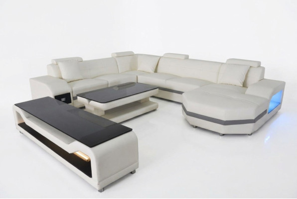 Leather sofa couch upholstery corner seating set living landscape U shape couches +USB