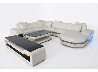 Leather sofa couch upholstery corner seating set living landscape U shape couches +USB