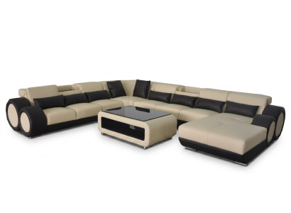 Leather sofa living landscape set design modern corner sofa U-shape G8035+USB