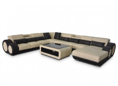 Leather sofa living landscape set design modern corner sofa U-shape G8035+USB